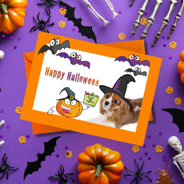 ハッピーハロウィン キャバリア・キング・チャールズ・スパニエル 魔法使い グリーティングカード