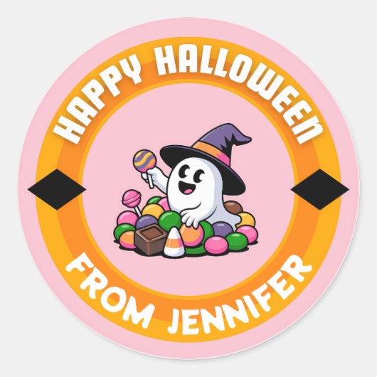 ハッピーハロウィン キャンディーゴースト ラウンドシール (正面)