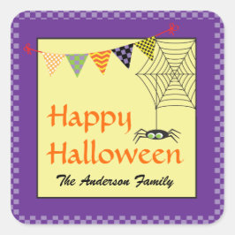 ハッピーハロウィン クモ 名前入り スクエアシール