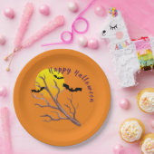 ハッピーハロウィン コウモリと月 紙皿 (パーティー)
