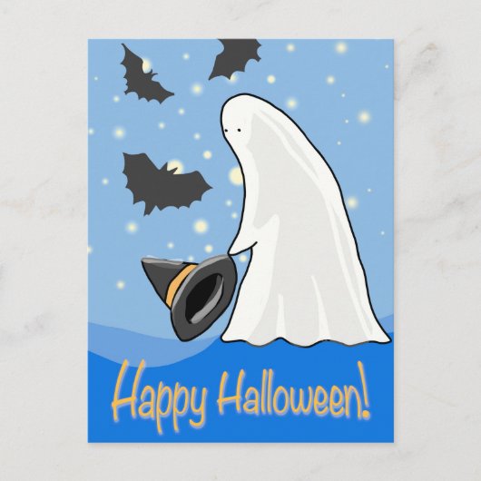 ハッピーハロウィン ゴーストとコウモリ シーズンポストカード (正面)
