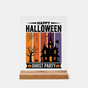 ハッピーハロウィン ゴーストパーティー お化け屋敷 Tシャツ デ アクリルサイン
