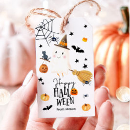 ハッピーハロウィン ゴースト ほうき クモの巣 かぼちゃ 吸血鬼 , ギフトタグ