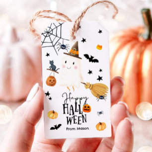 ハッピーハロウィン ゴースト ほうき クモ りんご バット ギフトタグ