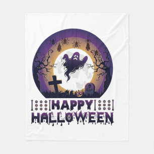 ハッピーハロウィン ゴースト コウモリ クモ_1 フリースブランケット