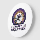ハッピーハロウィン ゴースト コウモリ クモ_1 ラージ壁時計 (傾斜)