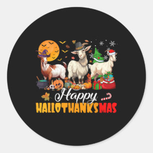 ハッピーハロウィン+サンクスギビング+クリスマス ヤギ ハロウィン 収穫祭 クリスマス ラウンドシール