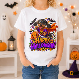 ハッピーハロウィン スーパーヒーローダックスフンド 面白い犬 Tシャツ