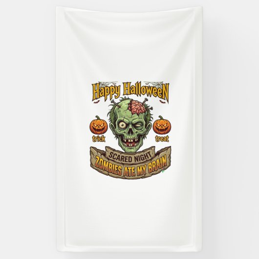 ハッピーハロウィン ゾンビが脳を食べたゾンビの頭のポンプ 横断幕 (縦)
