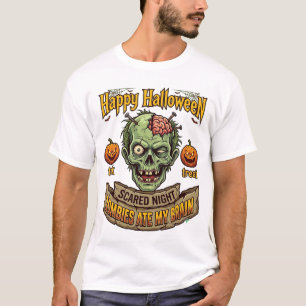 ハッピーハロウィン ゾンビに脳を食べられたゾンビの頭のポンプ Tシャツ