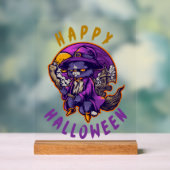ハッピーハロウィン ハロウィン 魔女 猫 アクリルサイン (ニュートラル)