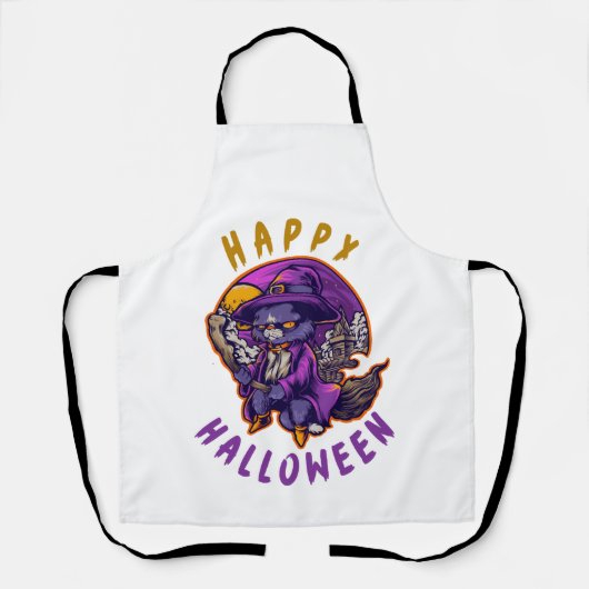 ハッピーハロウィン ハロウィン 魔女 猫 エプロン (正面)