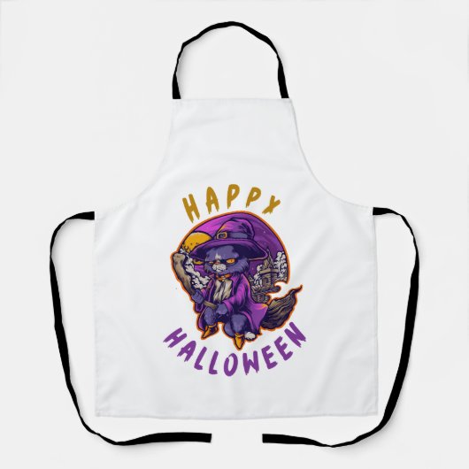 ハッピーハロウィン ハロウィン 魔女 猫 エプロン (正面)