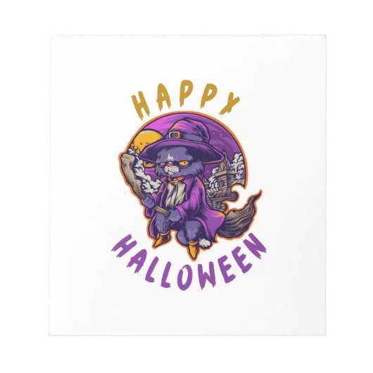 ハッピーハロウィン ハロウィン 魔女 猫 ノートパッド (正面)