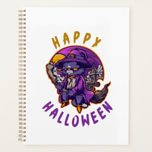 ハッピーハロウィン ハロウィン 魔女 猫 プランナー手帳 (正面)