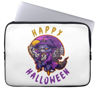 ハッピーハロウィン ハロウィン 魔女 猫 ラップトップスリーブ
