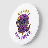 ハッピーハロウィン ハロウィン 魔女 猫 ラージ壁時計 (傾斜)