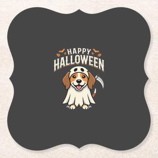 ハッピーハロウィン ビーグル犬デザイン_1 ペーパーコースター (正面)