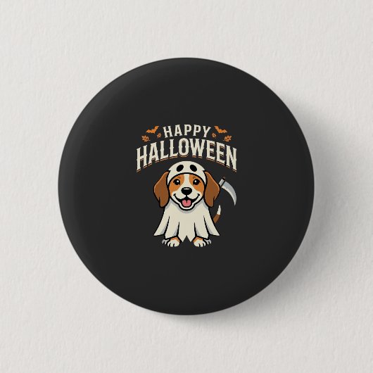 ハッピーハロウィン ビーグル犬デザイン_1 缶バッジ (正面)