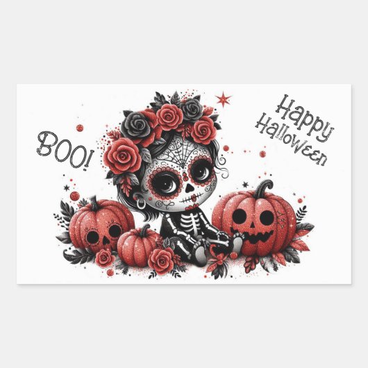 ハッピーハロウィン ブー!シュガースカル 長方形シール (正面)