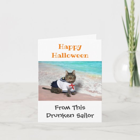 ハッピーハロウィン ユーモア かわいい猫の衣装 写真 カード (正面)