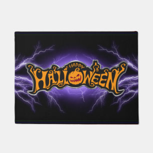 ハッピーハロウィン ルビーの目のかぼちゃ 紫の稲妻 ドアマット