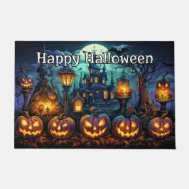 ハッピーハロウィン | 不気味な光るパンプキン ドアマット