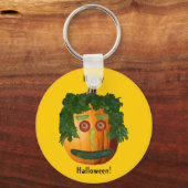 ハッピーハロウィン - 切り抜いていないかぼちゃの顔 キーホルダー (正面)