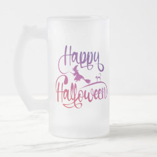 ハッピーハロウィン 勾配 飛ぶ魔女ねこ フロストグラスビールジョッキ