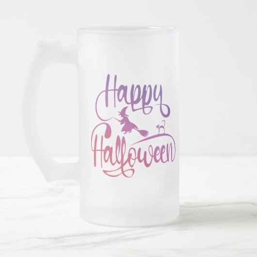 ハッピーハロウィン 勾配 飛ぶ魔女ねこ フロストグラスビールジョッキ (左)