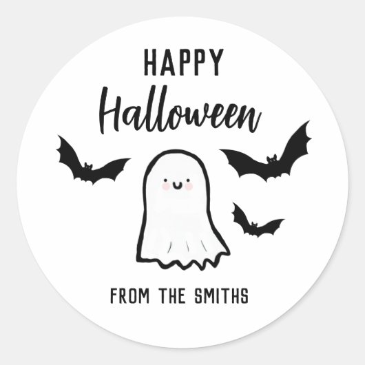 ハッピーハロウィン 友好的なお化け ラウンドシール (正面)