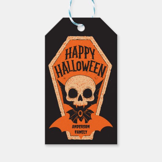 ハッピーハロウィン 吸血鬼の棺桶 スカル ギフトタグ (正面)