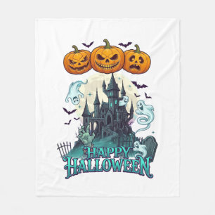 ハッピーハロウィン 幽霊のお城 カボチャ オバケ_1 フリースブランケット