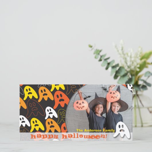 ハッピーハロウィン!怖いおばけの子供たちの写真 シーズンカード (スタンド正面)