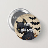ハッピーハロウィン 怖い猫 缶バッジ (正面&裏面)