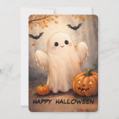 ハッピーハロウィン！愛らしい友好的なお化けとカボチャ 招待状 (正面)
