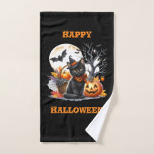 ハッピーハロウィン　猫とかぼちゃのハンドタオル
