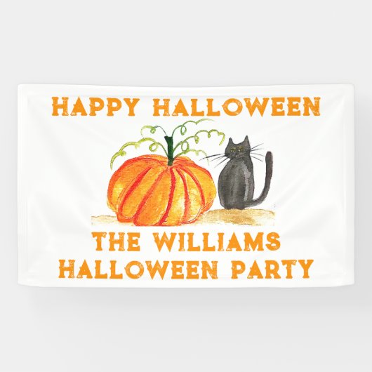 ハッピーハロウィン 猫とカボチャの子供たち 横断幕 (横)