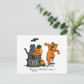 ハッピーハロウィン！猫 バット 犬と蜘蛛 ポストカード (スタンド正面)