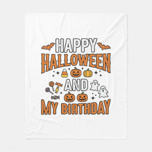 ハッピーハロウィン＆私の誕生日ヴィンテージデザイン_1 フリースブランケット