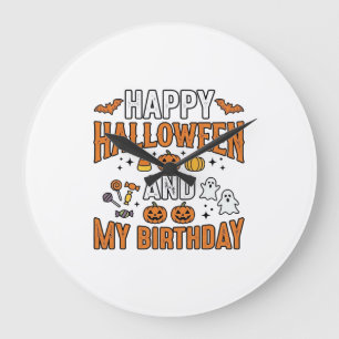ハッピーハロウィン&私の誕生日ヴィンテージデザイン_1 ラージ壁時計