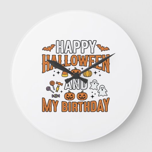 ハッピーハロウィン&私の誕生日ヴィンテージデザイン_1 ラージ壁時計 (正面)