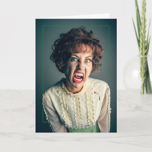 ハッピーハロウィン 誰か キャンピーな女性吸血鬼 シーズンカード (正面)