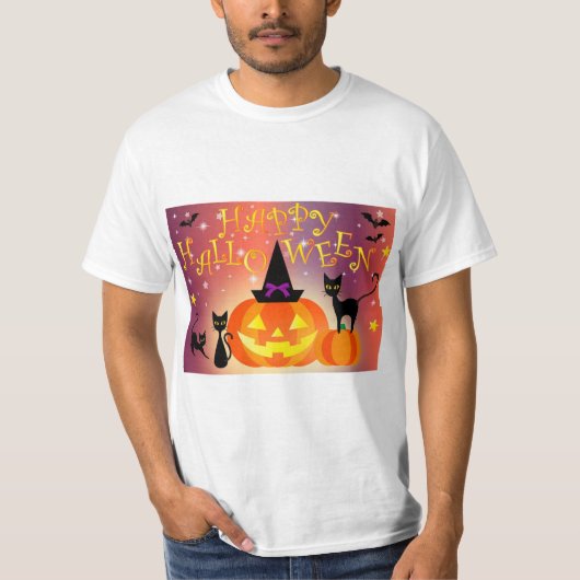 ハッピーハロウィン 面白い 明るい かぼちゃ パーティー Tシャツ (正面)