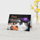 ハッピーハロウィン 魔女 猫 カード (黄色い花)