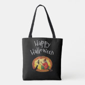 ハッピーハロウィン、魔女、黒猫、フクロウ トートバッグ (裏面)