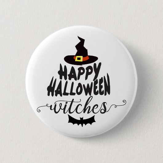ハッピーハロウィン 魔法使い タイポグラフィ ハロウィン 缶バッジ (正面)