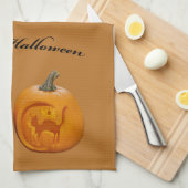 ハッピーハロウィン 2つのカボチャ キッチンタオル (四つ折り)