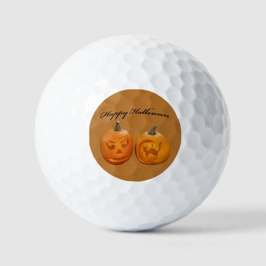 ハッピーハロウィン 2つのカボチャ ゴルフボール (正面)