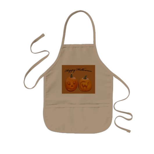 ハッピーハロウィン 2つのカボチャ 子供用エプロン (正面)